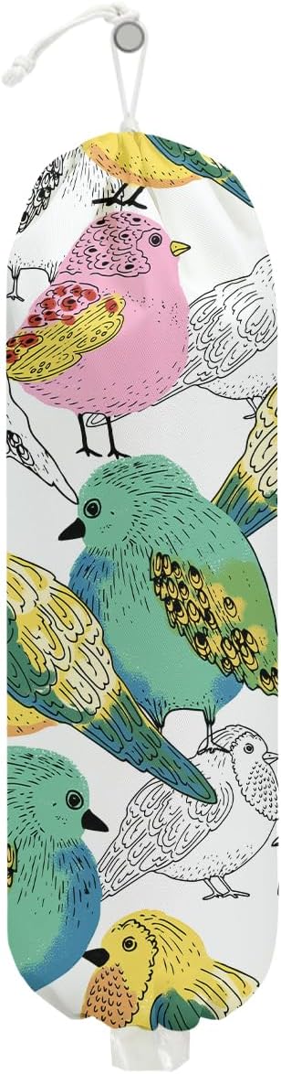 Bird Plastic Bag Holder, Wall Mount Grocery Bag Holder, Plastic Storage bag, Pull Rope Free Adjustment, Plastic Bag Holders for Grocery Bags, Plastic Bag Dispenser for Home Kitchen