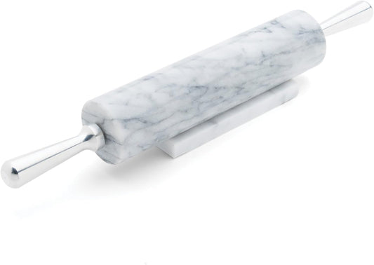 Fox Run 8648 Marble Rolling Pin and Base with Aluminum Handles, 2.5 x 17.5 x 3 inches, White