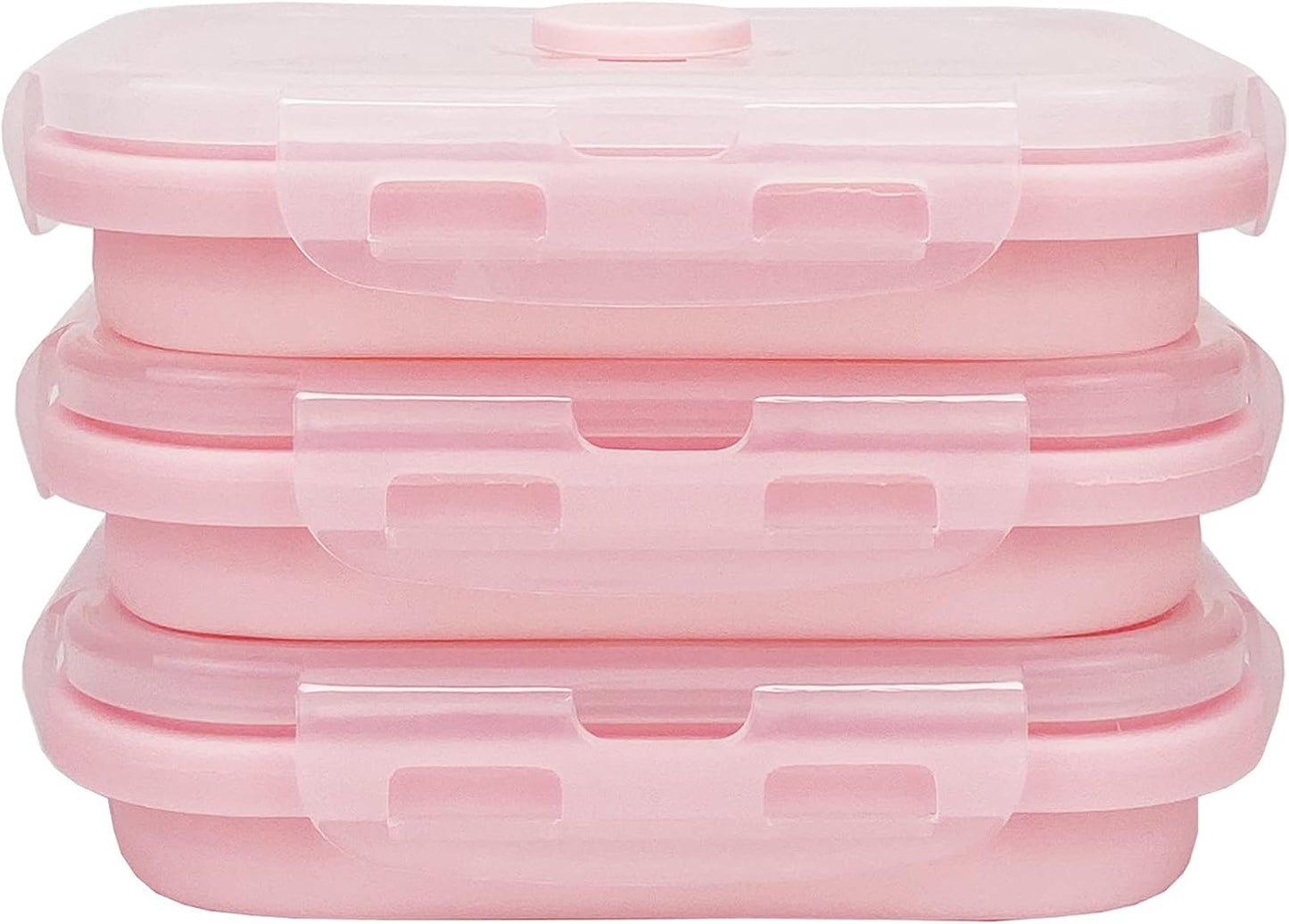 CCyanzi 3piece Collapsible Food Storage Containers with Lids, Silicone Lunch Container, Microwave & Freezer Safe, Space Saving for Kitchen Cabinet and Camping Backpack,(pink)