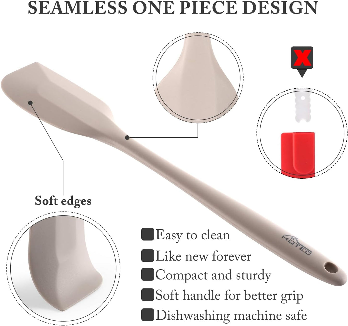 HOTEC 600℉ Heat Resistant BPA-Free Silicone Rubber Spatula Set,Kitchen Cooking Spatulas, Baking, Mixing for Non Stick Cookware, Dishwasher Safe, Set of 5, Khaki