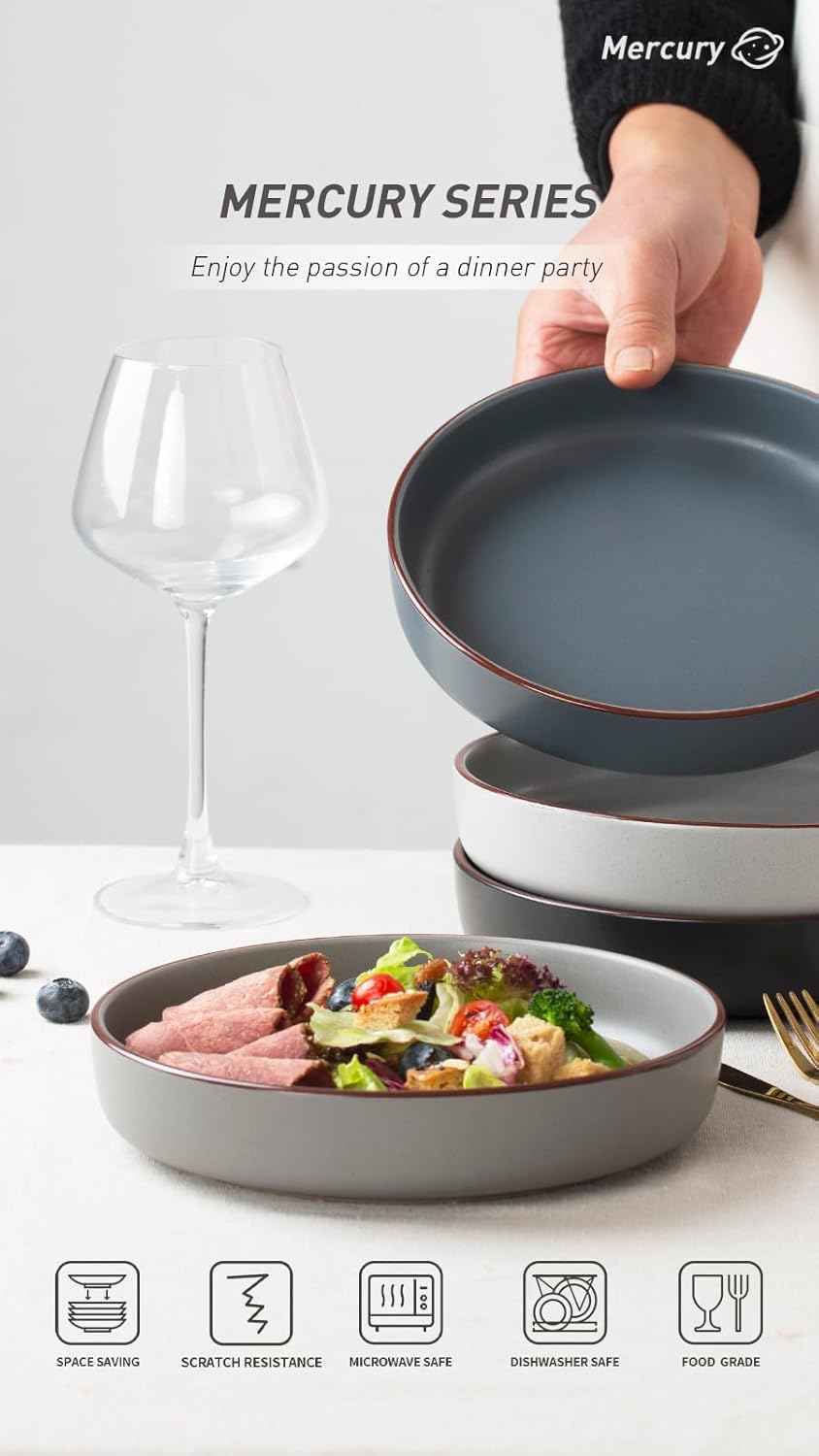 famiware Mercury Pasta Bowls Set of 4, 33 oz Large Salad Bowls, Ceramic Pasta Plates Bowls, Serving Bowls for Kitchen, Microwave & Dishwasher Safe, Multi-color