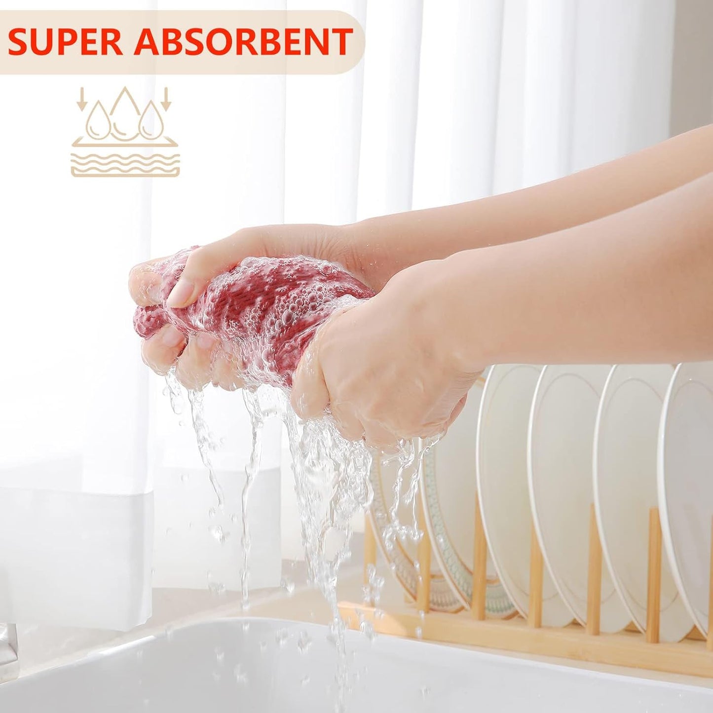 Homaxy 100% Cotton Waffle Weave Kitchen Dish Towels, Ultra Soft Absorbent Quick Drying Cleaning Towel, 13 x 28 Inches, 6-Pack, Brick Red