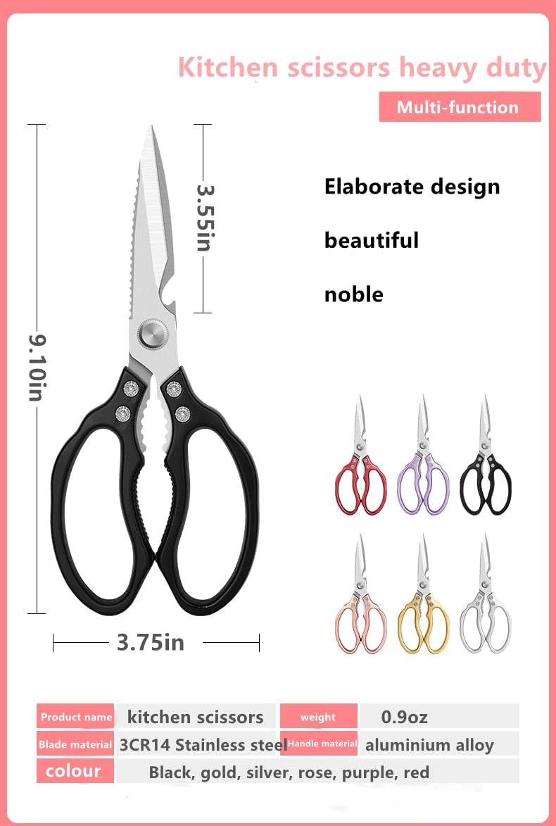 Heavy Duty Sharp Kitchen Scissors, Dishwasher Safe, Cooking Shears for Meat, Chicken, Fish, Poultry, Herb, Bread (Black)