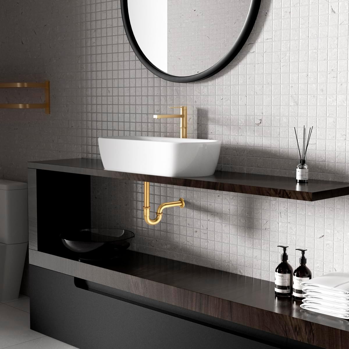 Bathroom Sink Stopper P-Trap Complete Set, Adjustable 1-1/4 Bottle Trap Sink Drain Kit Tube and Pop Up Drain Stopper Set with Overflow, Antique