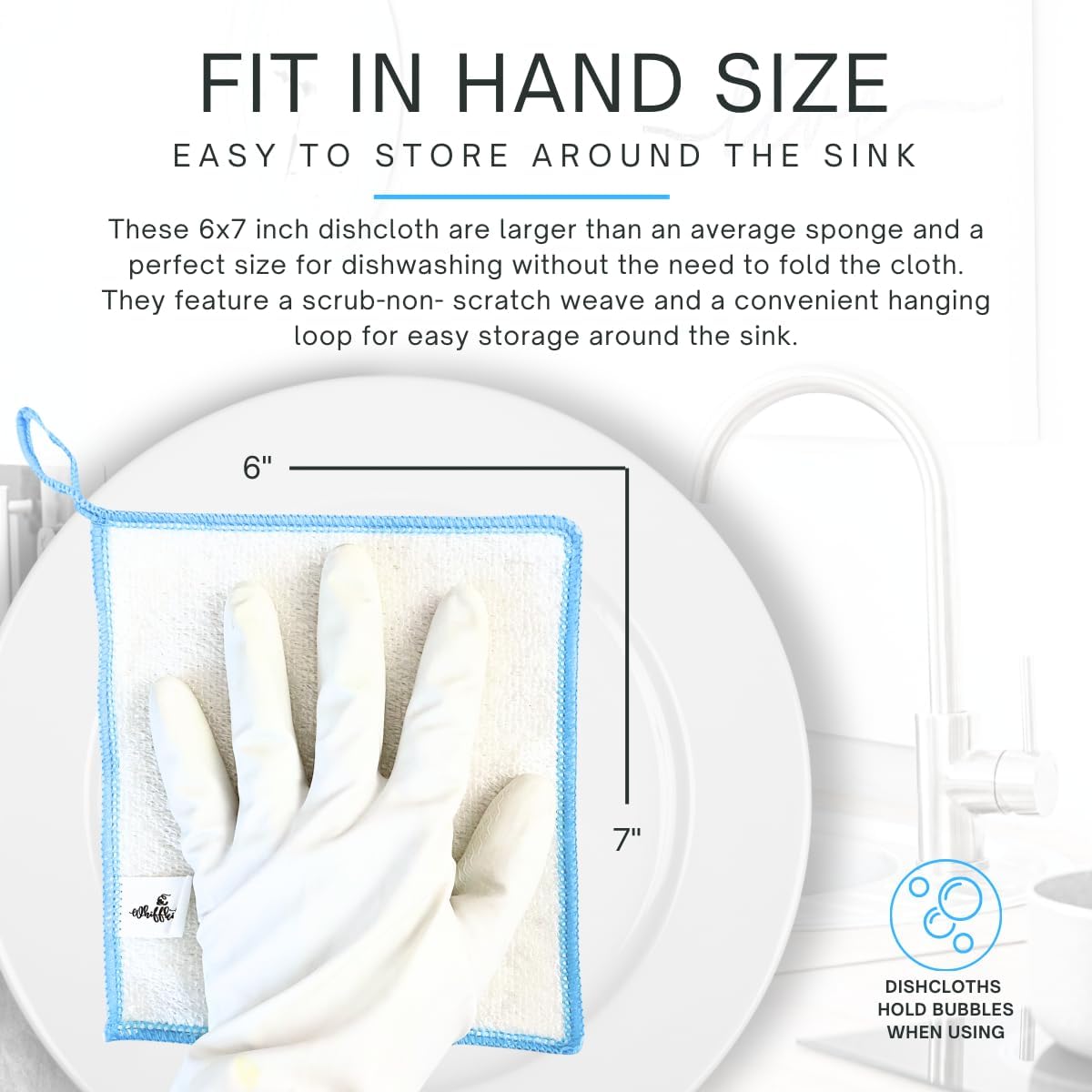 Whiffkitch Dish Cloths & Dish Towels for Kitchen - Reusable, Hygienic, Quick Drying, Durable Kitchen Washcloth, Absorbent, Scrub-Non-Scratch, 6x7 Inches Multi Color, 3 Pack