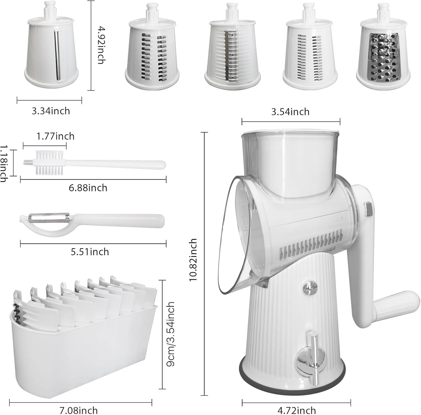 Rotary Cheese Grater,Multifunction 5 In 1 Chopper Vegetable Cutter Slicer, Round Mandoline Drum Slicer,Cheese Shredder,Grater With Handle,Easy to Clean Kitchen Gadgets with Storage Box