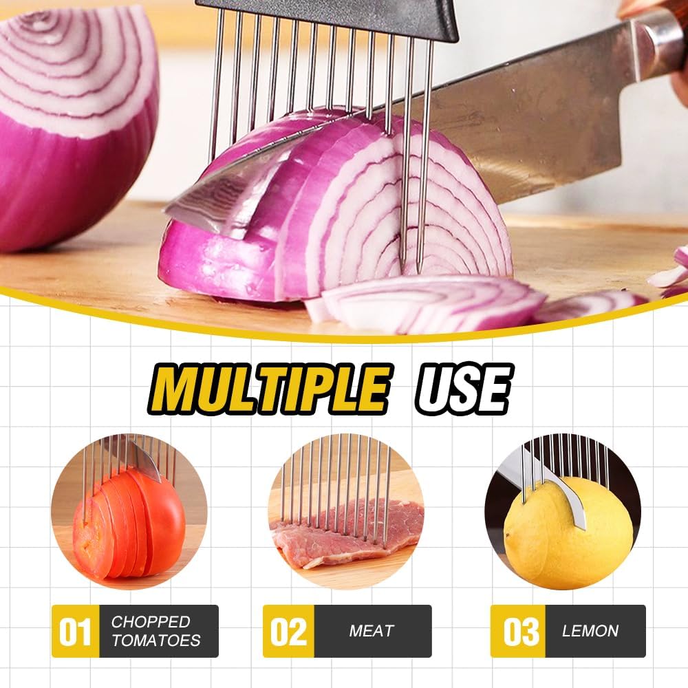 Onion Holder for Slicing, Stainless Steel Onion Slicing Rack, 2024 Upgraded Slicer, Lemon Slicer Vegetable Cutter, Home Kitchen Tools, Fruit, Lemon Slice Aids (Square-1pc)