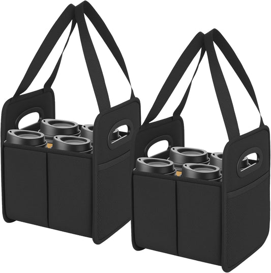 2 Pack Drink Carrier with Handle, Reusable 4 Cup Carriers for Drinks, Portable Foldable Insulated Coffee Cup Drink Holder for Delivery and Caddy