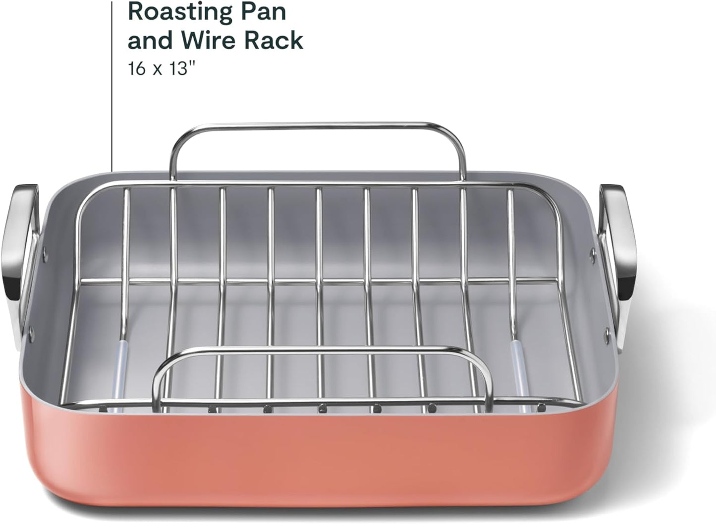 Caraway Roasting Pan - 16x13” Roasting Pan with Rack - Non-Stick Ceramic Coated - Non Toxic, PTFE & PFOA Free - Oven Safe & Compatible with All Stovetops - Perracotta