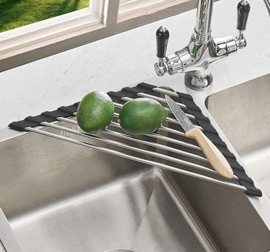 Ahyuan Roll up Dish Drying Rack Over The Sink Kitchen Roll up Sink Drying Rack Portable Dish Drainer Foldable Dish Drying Rack (Black, Triangle 16.3''X9.4'')