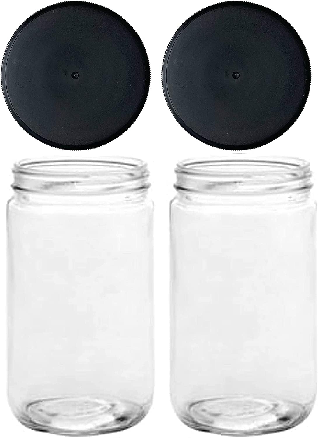Jarming Collections Mason Jars - 32 Oz Glass Extra Wide Mouth Quart Storage Jars with Lids - BPA Free Plastic Lids - Made in USA (Set of 2)