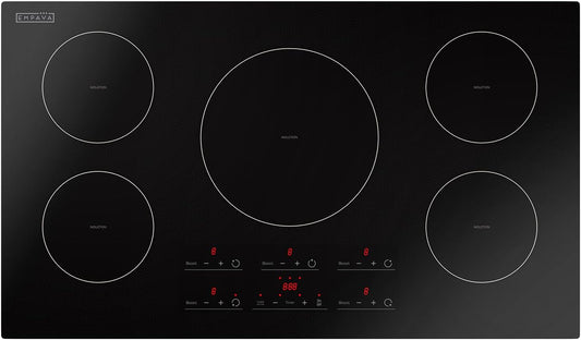 Empava 36 Inch Electric Induction Cooktop Built-in, 5 Zone Smooth Glass Surface, Touch Sensor Panel Power Boost, Timer Control, Child Lock Feature, Hardwired Kitchen Appliance