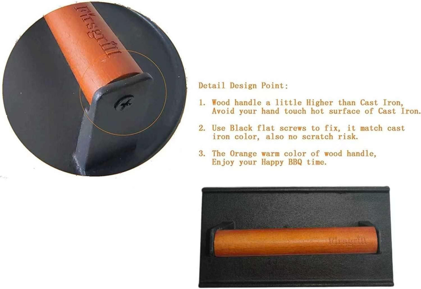 8.3"×4.3" Heavy-Duty Cast Iron Grill Burger Press and Meat Steak with Wood Handle for Blackstone Camp Chef Pitboss Weber Griddle Grills (Rectangle)