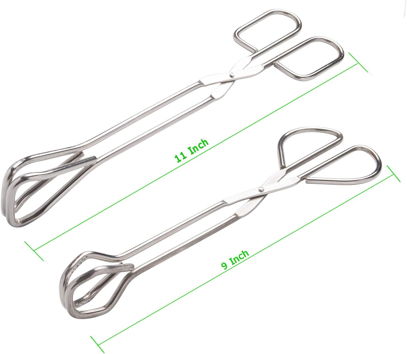 9-Inch and 11-Inch Heavy Duty Stainless Steel Kitchen Tongs - Comfortable Ergonomic Grip, Scissor Design, Heat Resistant for BBQ and Cooking