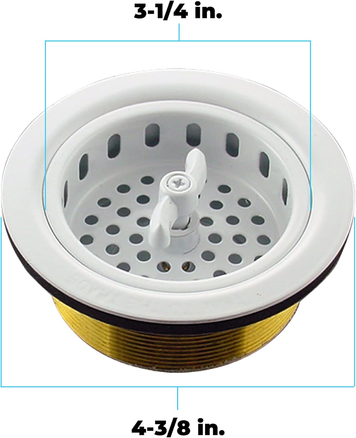 Mr. Scrappy 3.5" Sink Drain Assembly with Twist Lock Basket Strainer, Solid Brass, White