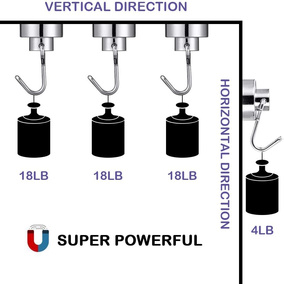 BTLIN Mini Magnetic Hooks, Strong Neodymium Magnet with Hook, Heavy Duty Small Metal Hanging Hook Max Load 18 lbs for Kitchen Fridge Grill Office 12 Pack