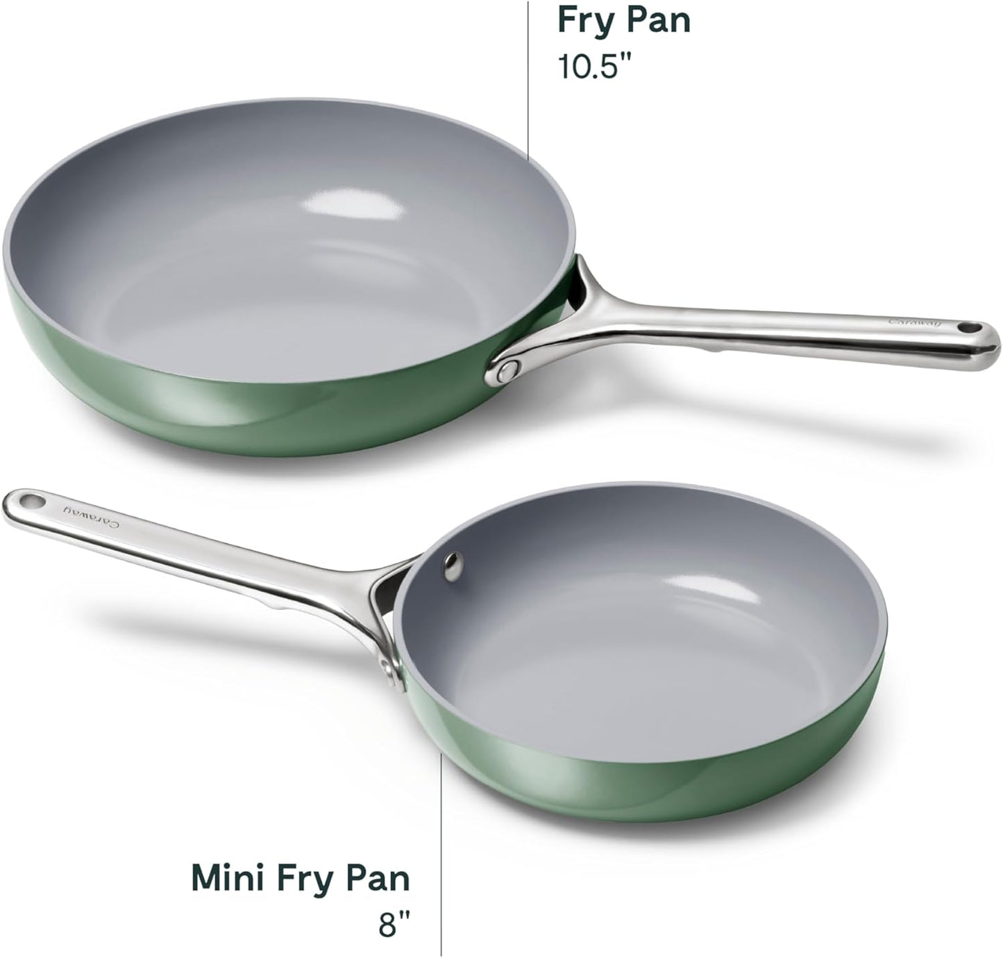 Caraway Fry Pan Duo - Nonstick Ceramic Frying Pan (8" & 10.5”) - Non Toxic, PTFE & PFOA Free - Oven Safe & Compatible with All Stovetops (Gas, Electric & Induction) - Sage