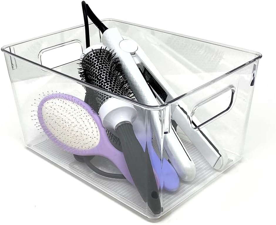 Isaac Jacobs 3-Pack Large Clear Storage Bins with Handles, Plastic Organizer for Home, Room, Office, Fridge, Kitchen/Pantry Non-Slip Container Set, Food Safe, BPA Free (3-Pack, Large)