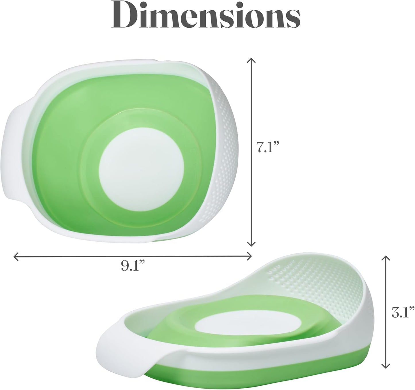 Kitchen Gizmo Collapsible Rice Strainer - Silicone Rice Washer Strainer Bowl - BPA Free - Space Saving Design - Lightweight and Easy to Clean - 5.5 to 3.15 Inches High - Green/Grey