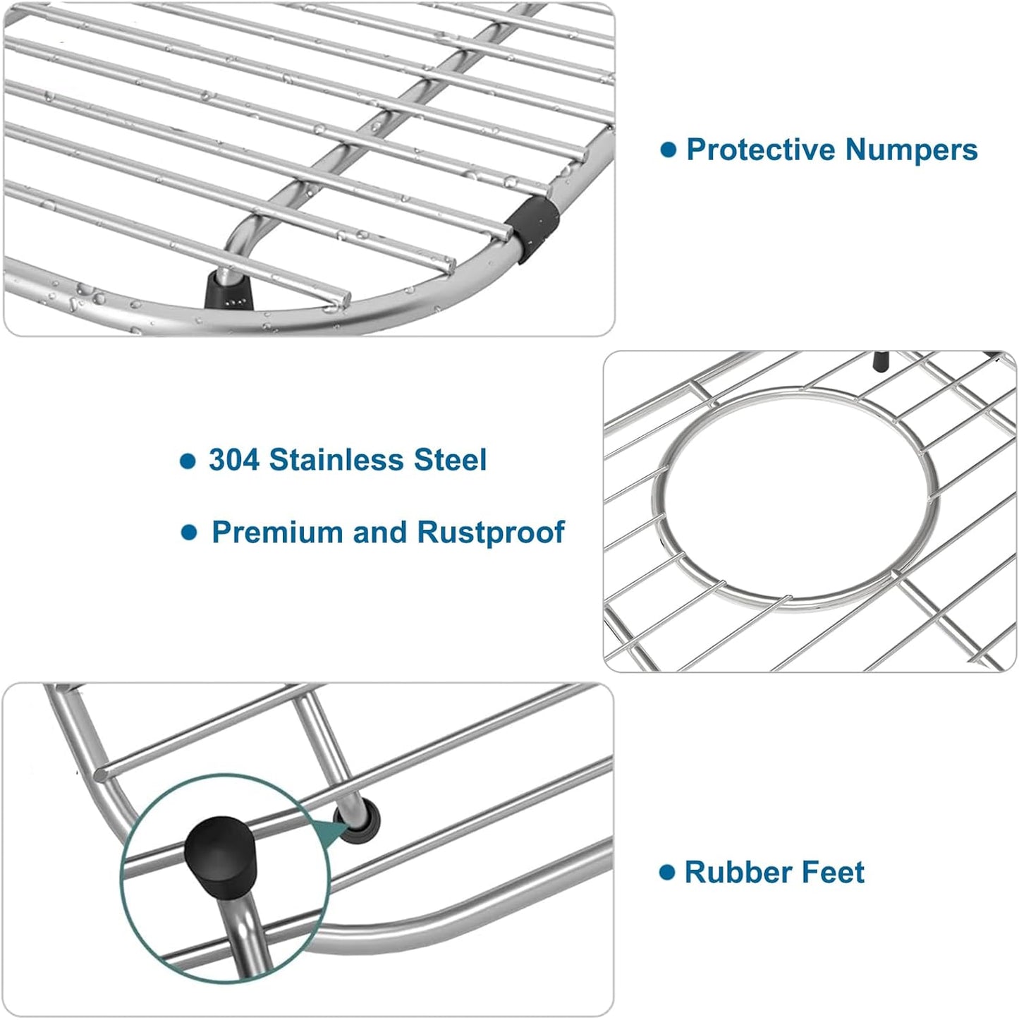 Bottom of Sink Protector Rack, Stainless Steel 13.2"x11.6" Sink Grid Dish Drying Rack Grate with Center Drain Hole 2 Packs