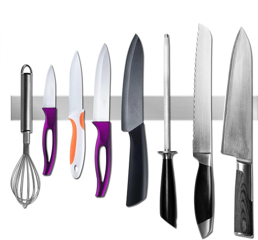 Magnetic Knife Holder for Refrigerator - Larger 17'' Kitchen Strong Magnet Double Sided Stainless Steel Knife Holder Strip for Wall No Drill - Magnetic Knife Rack Wall Mount