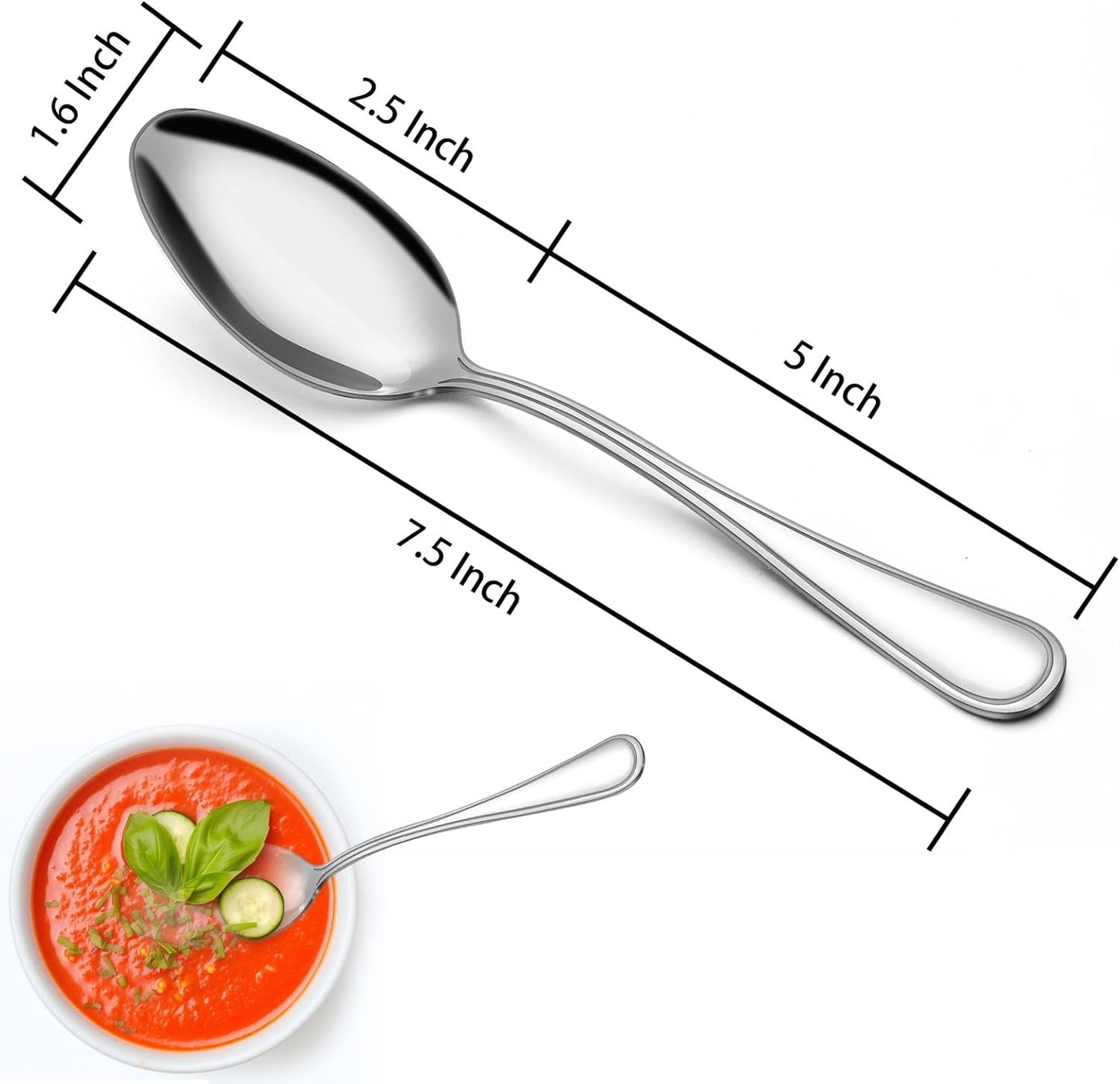 BEWOS 24-Piece Silverware Set, 7.5-inch Dinner Spoons, Stainless Steel, Mirror Polished, Dishwasher Safe, Multipurpose