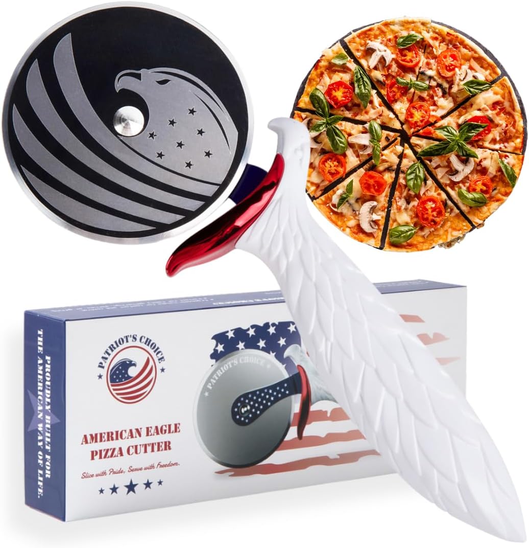 Patriot's Choice American Eagle Stainless Steel Pizza Cutter Wheel – Ultra Sharp with Built-In Finger Guard - Patriotic Kitchen Tools & Pizza Accessories Gift for Men - Dishwasher Safe 10"