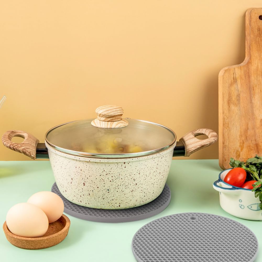 homEdge Silicone Square Trivets Mat, 6 Packs Multipurpose Non Slip Heat Resistant Pot Holder-Gray