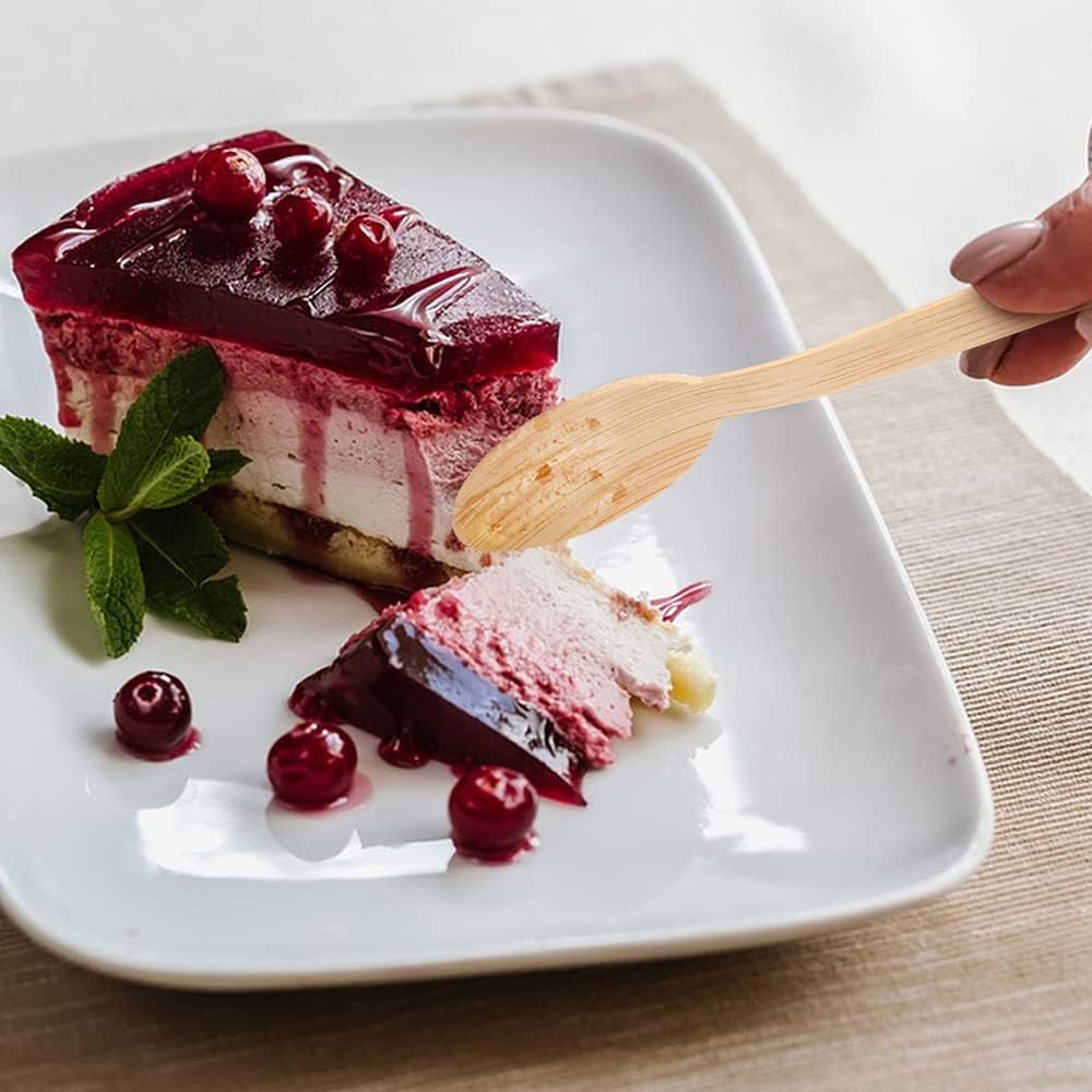 Bamboo Utensils Disposable- 100PK Bamboo Spoons for Eating 100% Biodegradable Compostable Renewable Natural Travel Cutlery 6.7" Spoon for Camping/Party