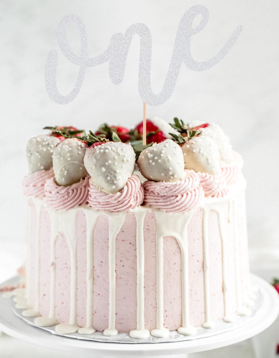 First Birthday Cake Topper - Silver Glitter One Cake Decorating Supplies for Girls and Boys, Perfect for Baby Shower/Gender Revealing Party/Baby Party Photo Booth Props