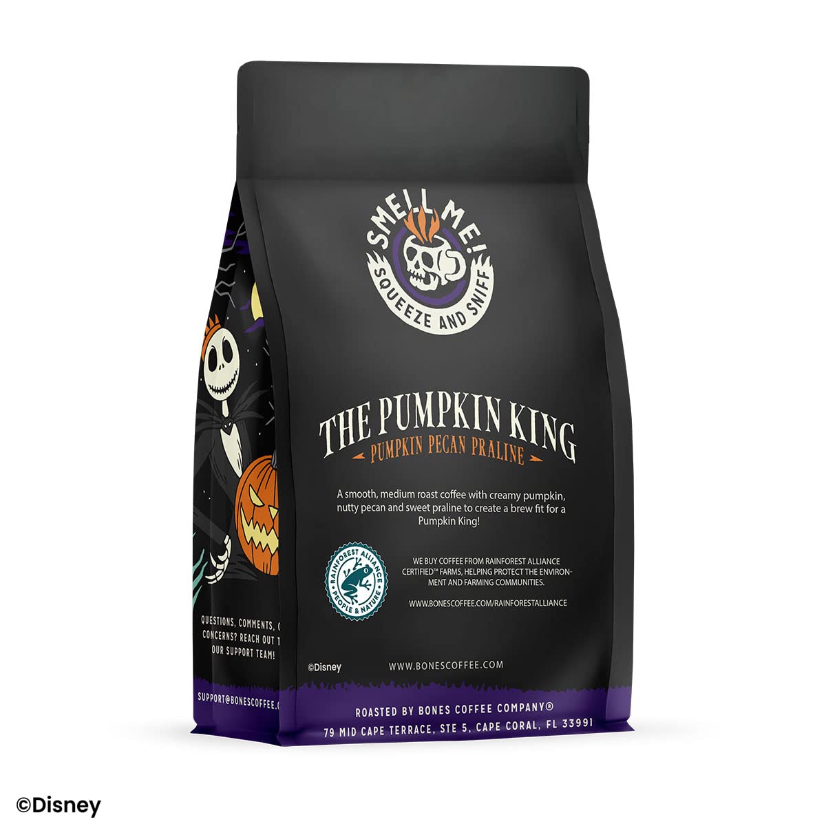 Bones Coffee Company The Nightmare Before Christmas Pumpkin King Flavored Coffee Beans, Whole Bean Coffee Medium Roast Low Acid, Pumpkin Pecan Praline Flavor (12 oz)