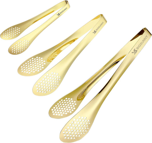 MSY BIGSUNNY Chef Kitchen Tongs Stainless Steel Food Serving Tongs Set of 3 (Golden 7" 9" & 11")