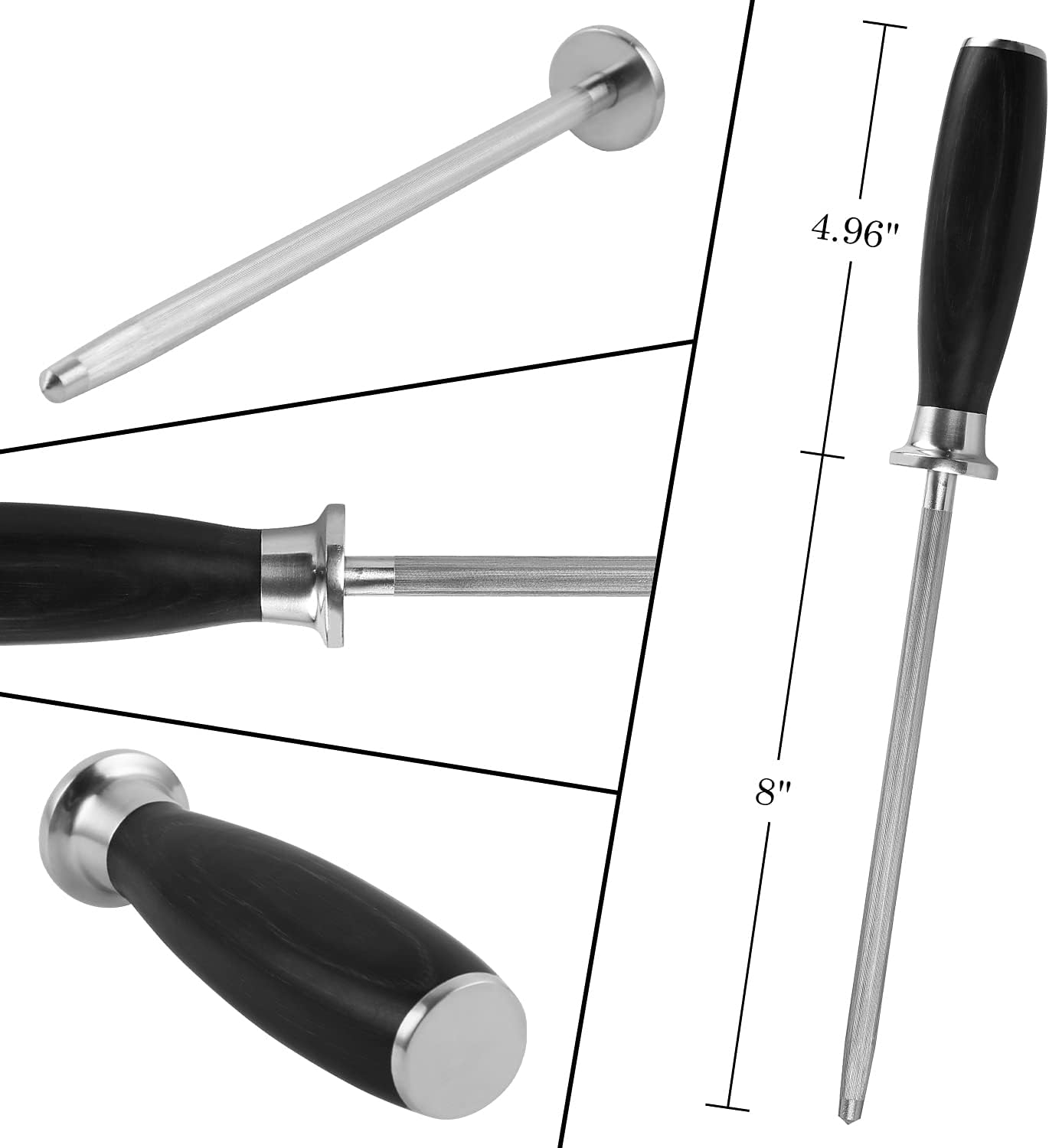 TUO Honing Steel Knife Sharpening Steel - 8 inch Sharpening Rod for All Kitchen Knives - German HC Stainless Steel - Honing Rod with Pakkawood Handle - FALCON SERIES with Gift Box