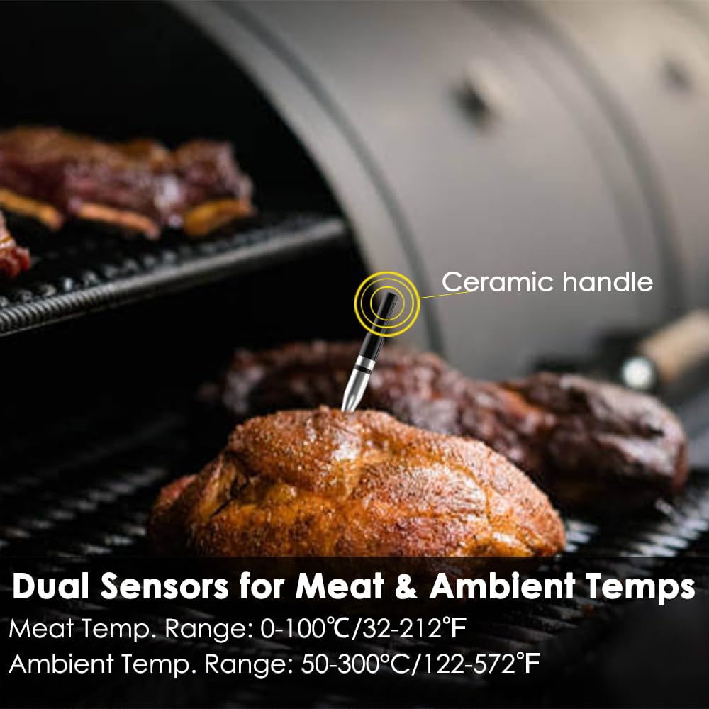 Wireless Meat Thermometer for Grilling – Bluetooth 5.2 Smart Cooking Thermometer with App, Rechargeable, 304 Stainless Steel, Long Range, Food-Grade for Oven, Smoker, BBQ