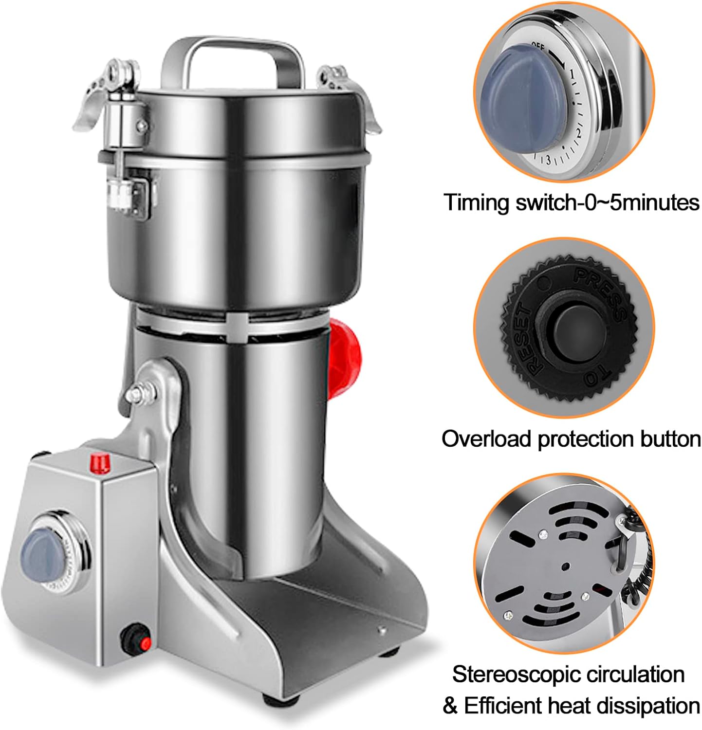 Electric Grain Grinder 800g,Swing Type Grain Mill Grinder 3000W,110V Stainless Steel High-speed Spice Herb Grinder Superfine Machine Dry Cereals Pulverizer Swing Type