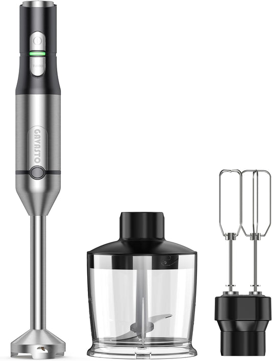 Immersion Blender RPM 16000±10% Hand Blender,15 Speed and Turbo Mode Hand Mixer, 3-in-1 Heavy Duty Copper Motor Stainless Steel Smart Stick with Egg Beaters and Chopper