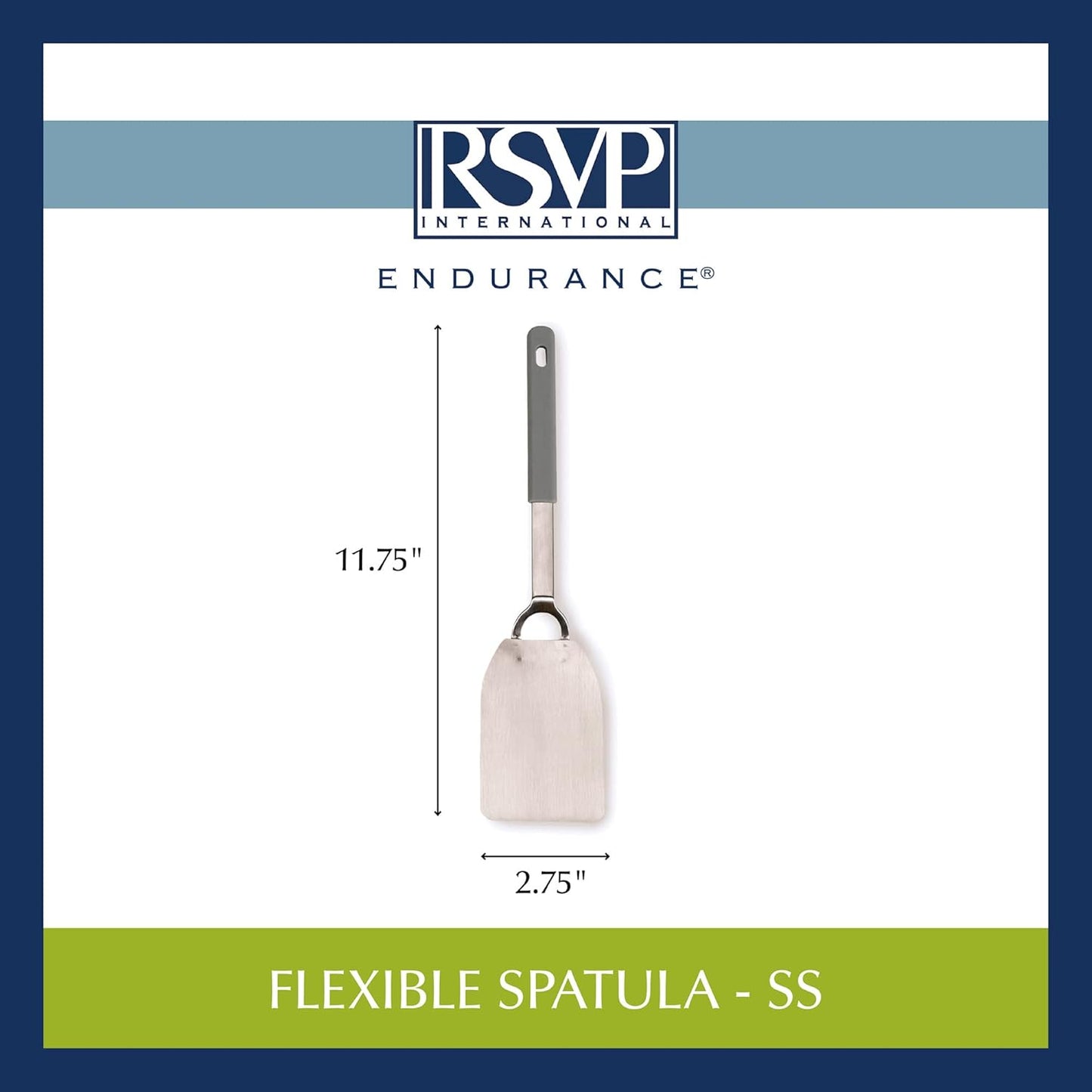 RSVP International Endurance Kitchen Tool Collection Flexible Stainless Steel, Dishwasher Safe, Spatula