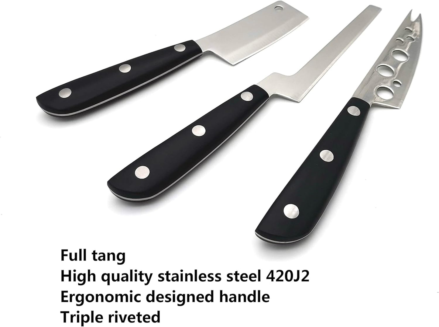 Cheese Knife Set, MATTSTONE HILL Cheese Knives - Soft & Semi Hard Cheese Knife, Soft Cheese Slicer, Cheese Cleaver, Premium Stainless Steel, Black Handle