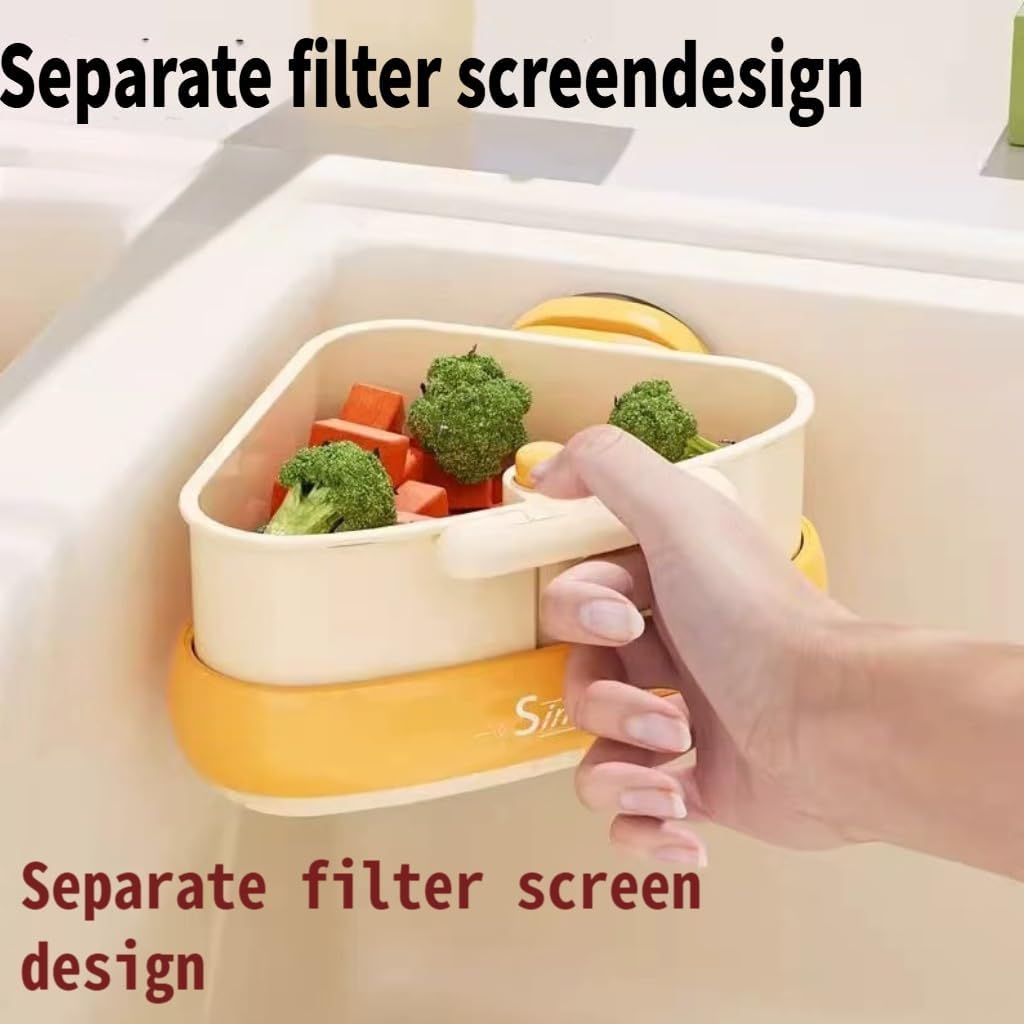 Corner Sink Strainer Basket with Suction Cups, Automatic Dumping Collapsible Food Drainer, Kitchen Sink Food Waste Catcher with Strong Hold Base (Olive green)