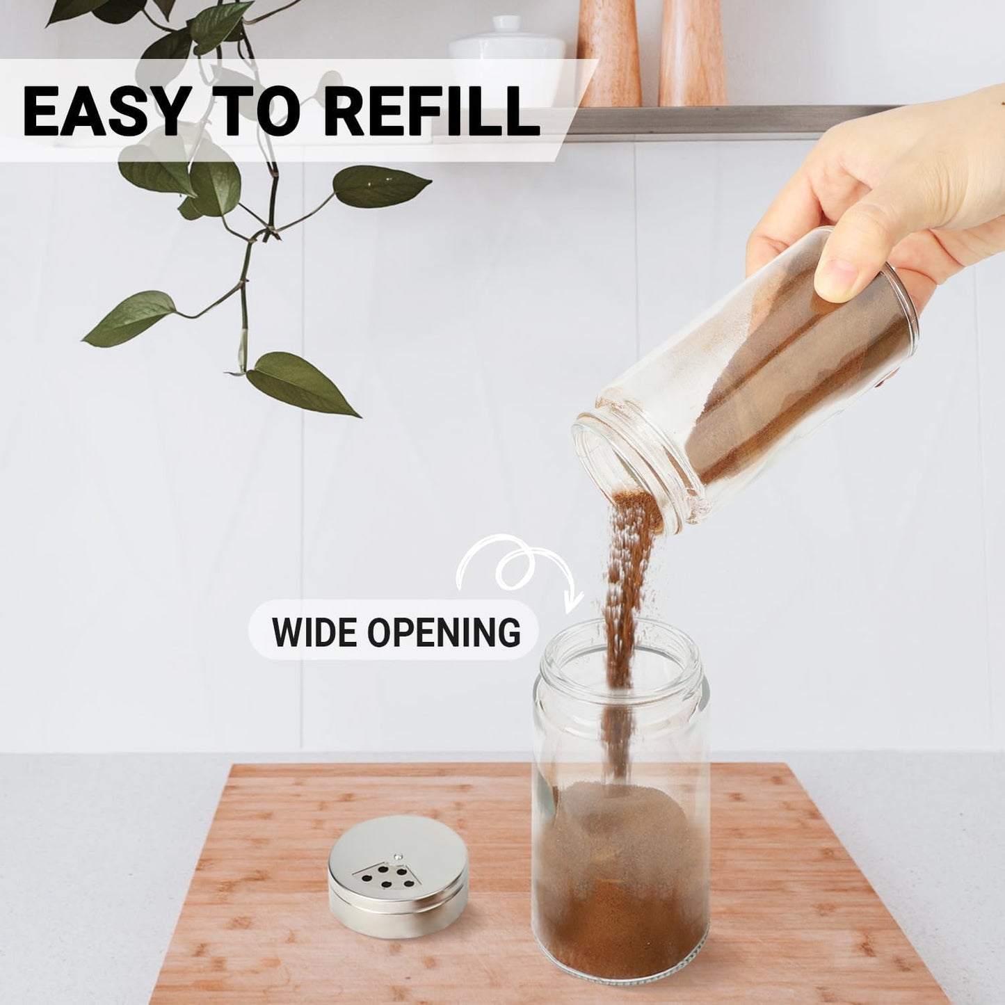 Segarty Spice Jar with Shaker Lids, 3 Pack 6 oz Spice Jars with Adjustable Pour Large Holes for Herbs Grains, Empty Glass Spices Bottles Seasoning Containers Clear Salt Pepper Shakers