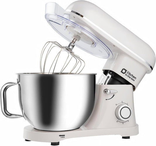 Kitchen in the box Stand Mixer - 8.5 Quart Mixing Bowl, 900 Watt Kitchen Electric Mixer for Heavy Dough, Large Capacity Food Mixer for Home Cooks with Egg Whisk, Dough Hook & Flat Beater (Cream)