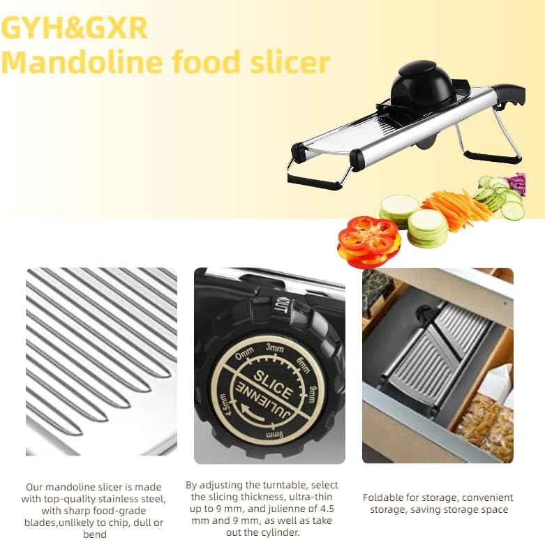 GYH&GXR Mandoline slicer Mandoline food slicer for kitchen Adjustable stainless steel blades Vegetable Chopper Potato Tomato Carrot Vegetable Fruit and Onion Cutter
