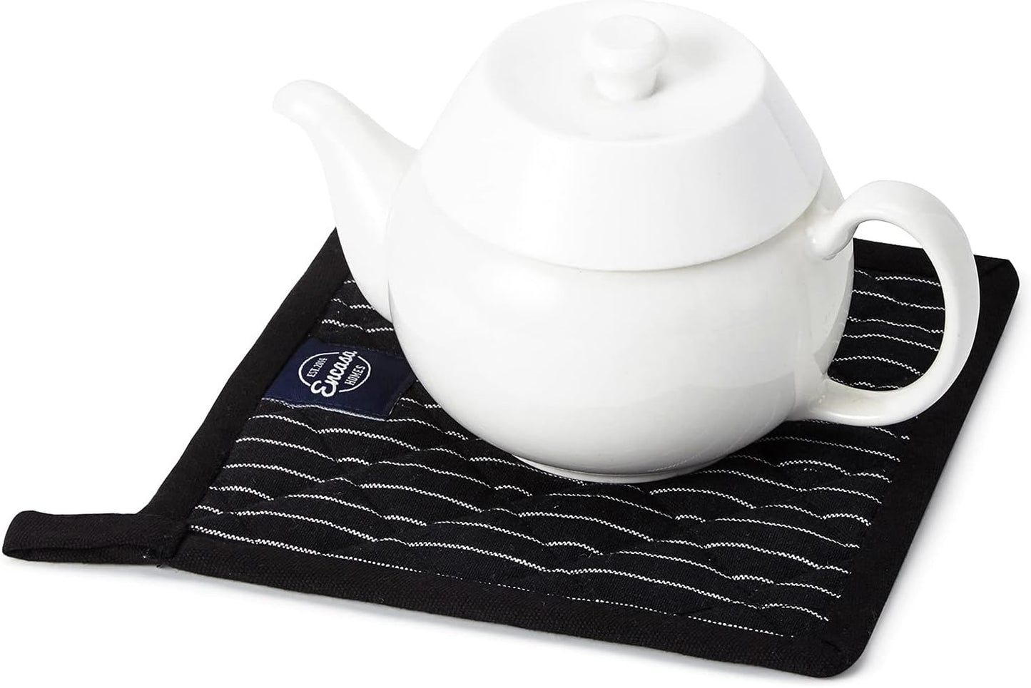 Encasa Homes 8 inches Oven Microwave Potholders (2 pc Set) for Kitchen Cooking & Baking - Heat Resistant, Thick & Safe, Protection of Hands from Hot Utensils - Butcher Stripes Black