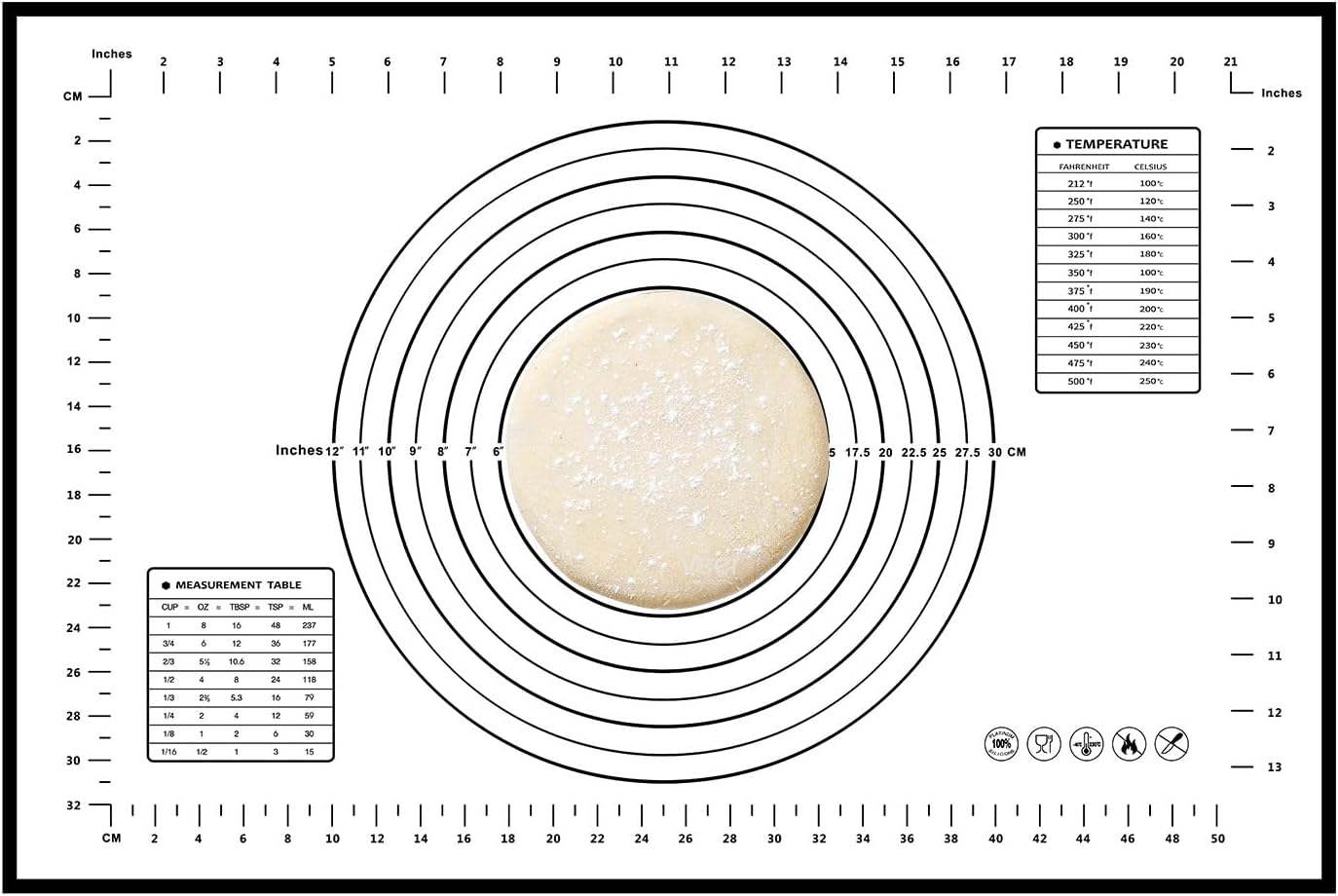 Dough Mat Silicone Baking Mats for Rolling Pastry,Kneading Sheet Sourdough Bread Baking Supplies Black 24x16"