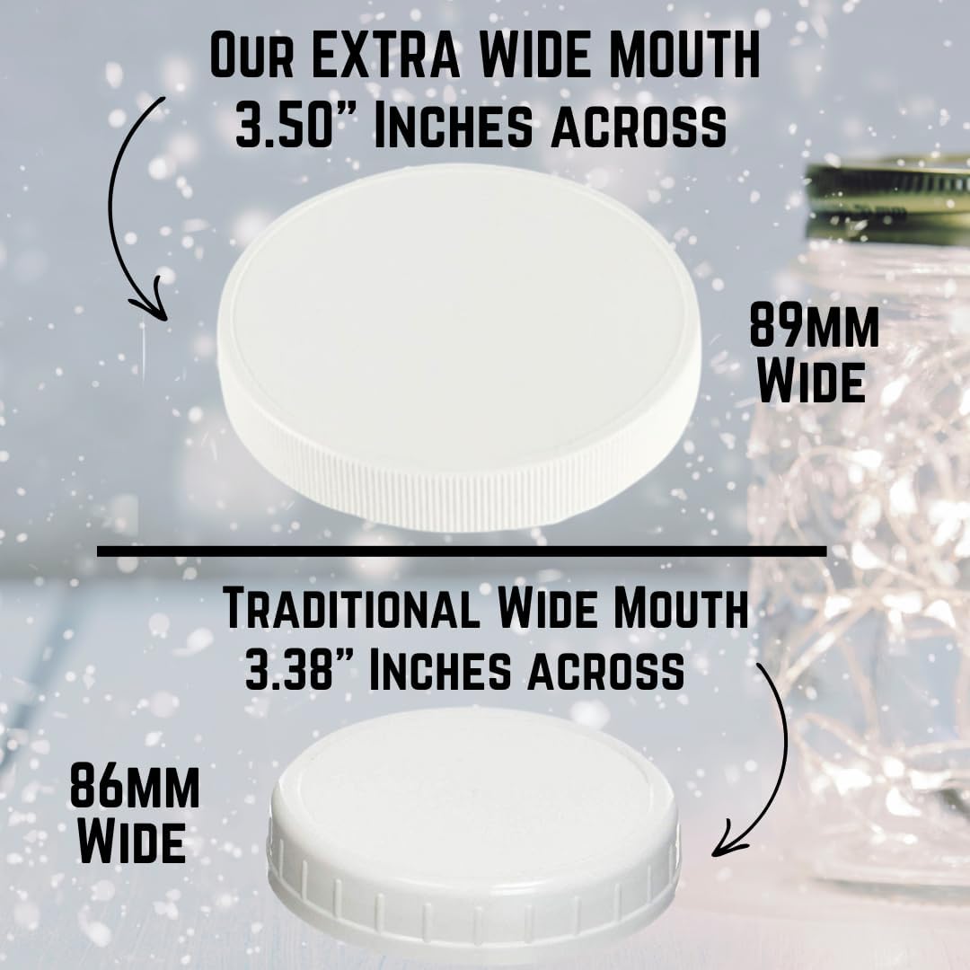 Jarming Collections Mason Jars - 16 oz Glass Extra Wide Mouth Pint Storage Jars with White Plastic Lids - Made in USA