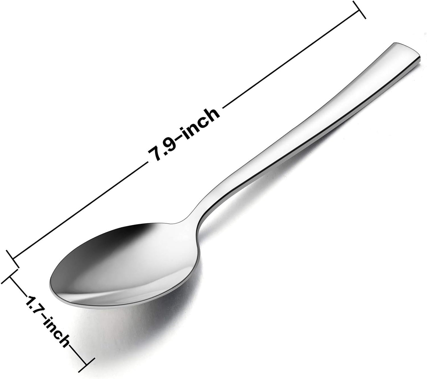 Dinner Spoons Set of 12, E-far 7.9 Inch Stainless Steel Soup Spoons Tablespoons for Home, Kitchen or Restaurant, Non-toxic & Mirror Polished, Squared Edge & Dishwasher Safe