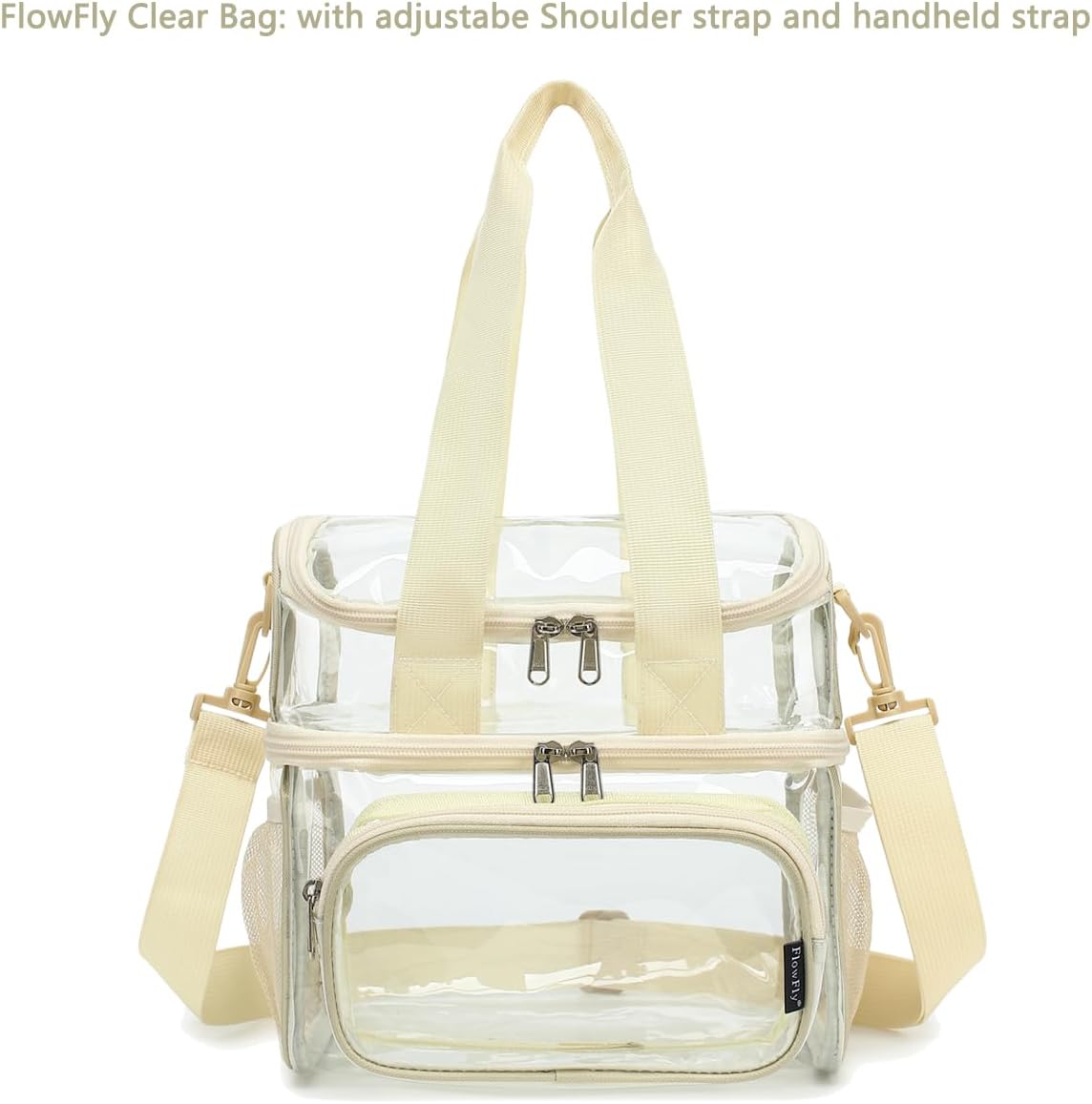 FlowFly Double Layer Cooler Insulated Lunch Bag Adult Lunch Box Large Tote Bag for Men, Women, With Adjustable Strap,Front Pocket and Dual Large Mesh Side Pockets