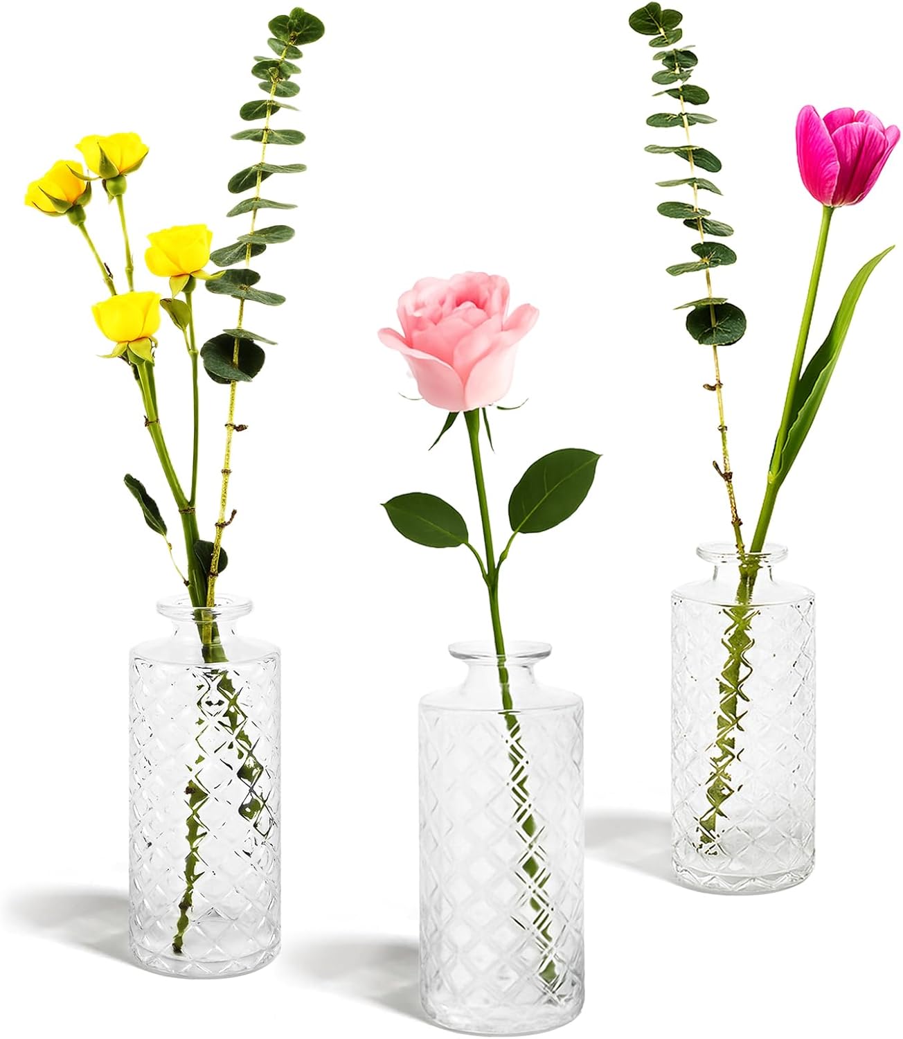 Glass Bud Vase Set of 3 Pcs, Small Clear Bud Vases for Flowers, Vintage Vases for Centerpiece Table Wedding Decorations Home Decor Glass Bottles for Birthday Party Anniversary