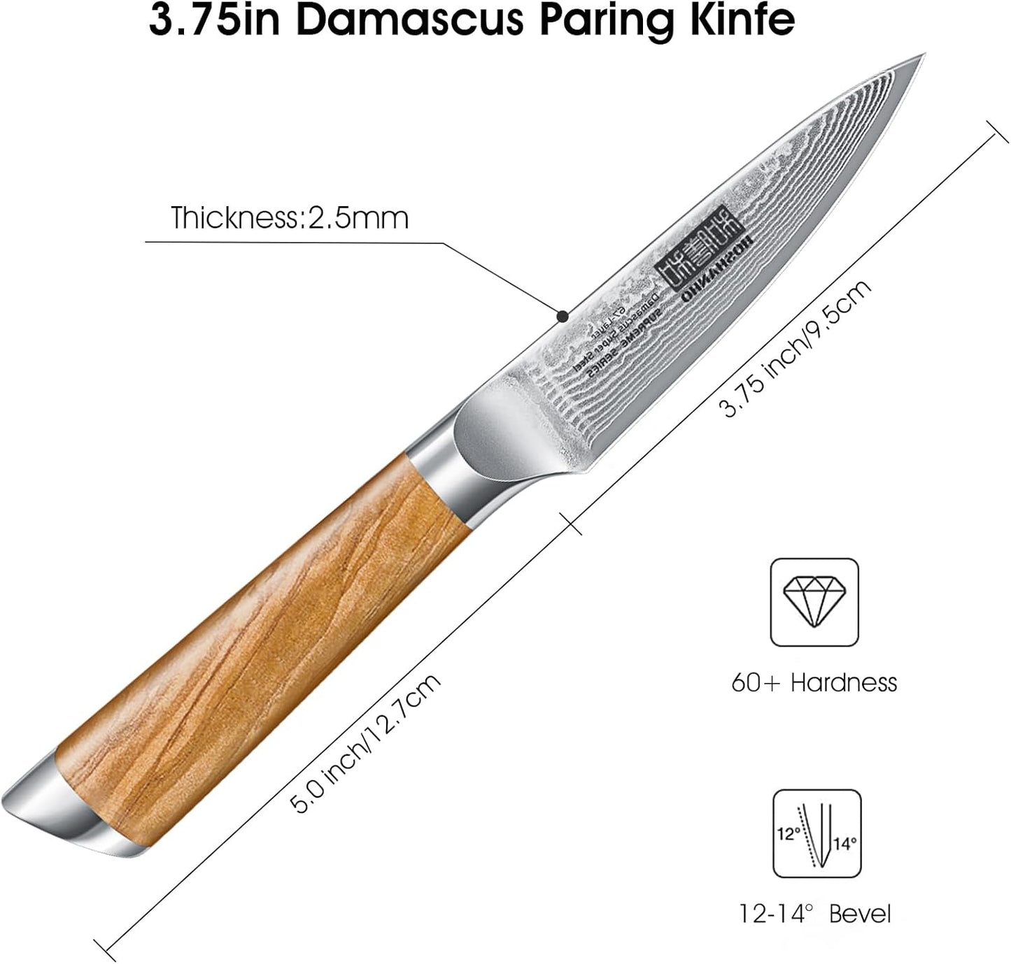 Damascus Paring Knife 3.75 Inch, Professional 67 Layers Damascus Super Steel Small Fruit Knife, Super Sharp Hand Forged Japanese Paring Knife
