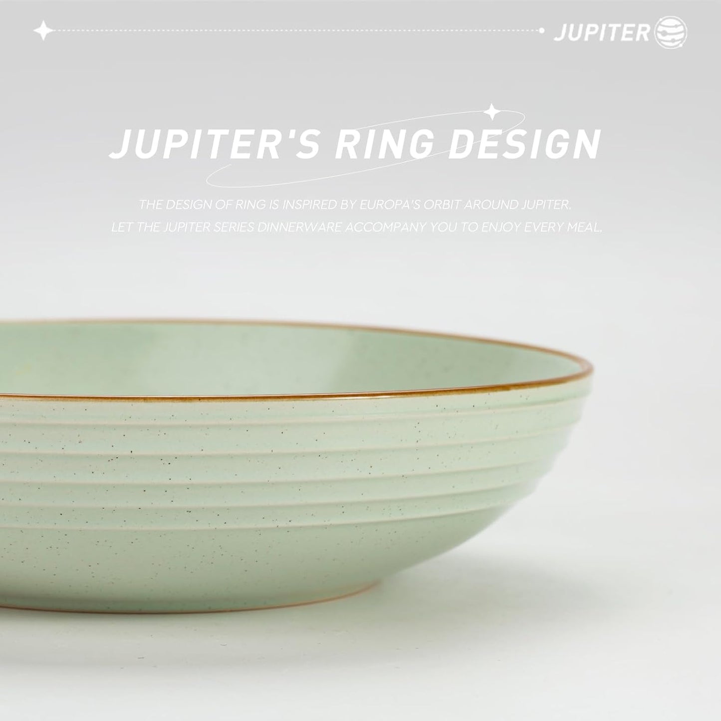 famiware Jupiter Pasta Bowls, 30 OZ Large Salad Bowls Set of 4, Microwave and Dishwasher Safe, Sturdy & Stackable, Serving Bowls for Kitchen, Light Green